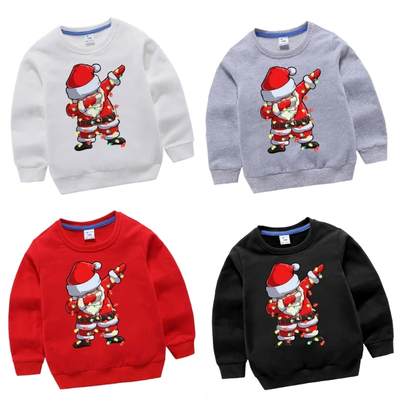 

Детский свитер с принтом Санты, пуловер, свитер, хлопковый свитер, Мультяшные Рождественские толстовки с длинным рукавом для детей