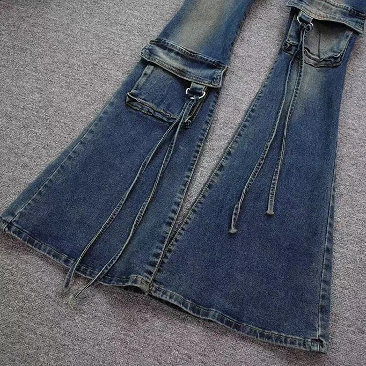 Women Vintage Heavy Industry Design High Waist Flare Jeans Y2K Slim Autumn New Multi Pockets Streetwear Cargo Denim Women Vintage Heavy Industry Design High Waist Flare Jeans Y2K Slim Autumn New Multi Pockets Streetwear Cargo Denim