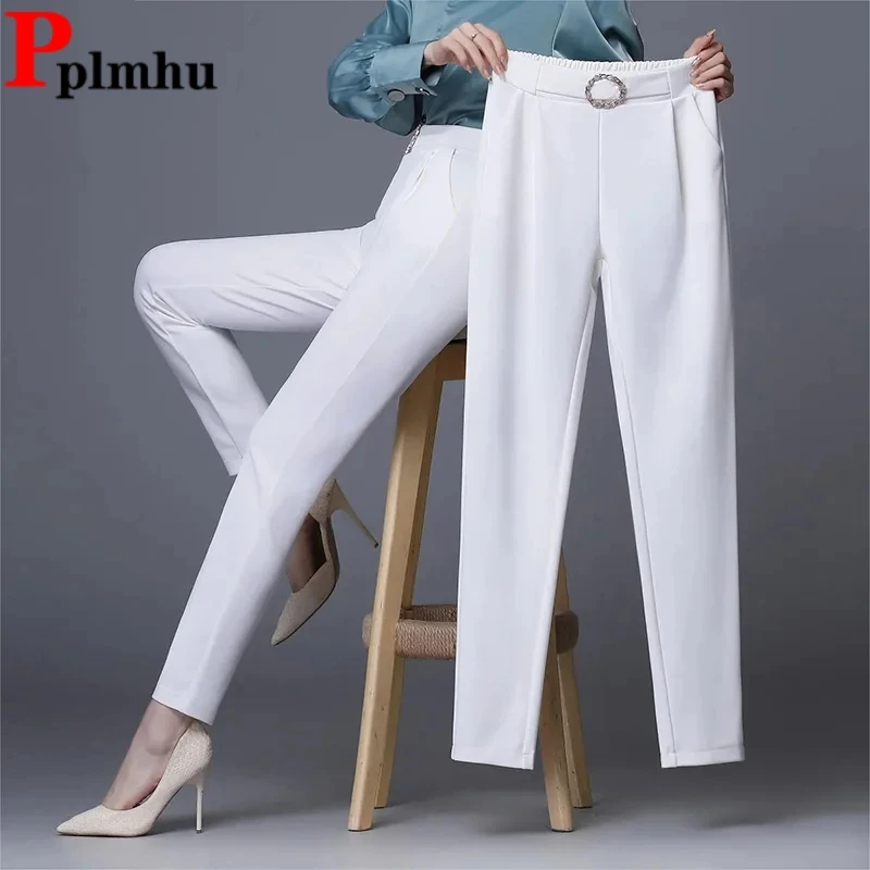 

Fashion White Casual Harem Pants Women Thin Baggy Summer Pantalones Oversize 4xl High Waist Office Work Ankle Length Trousers