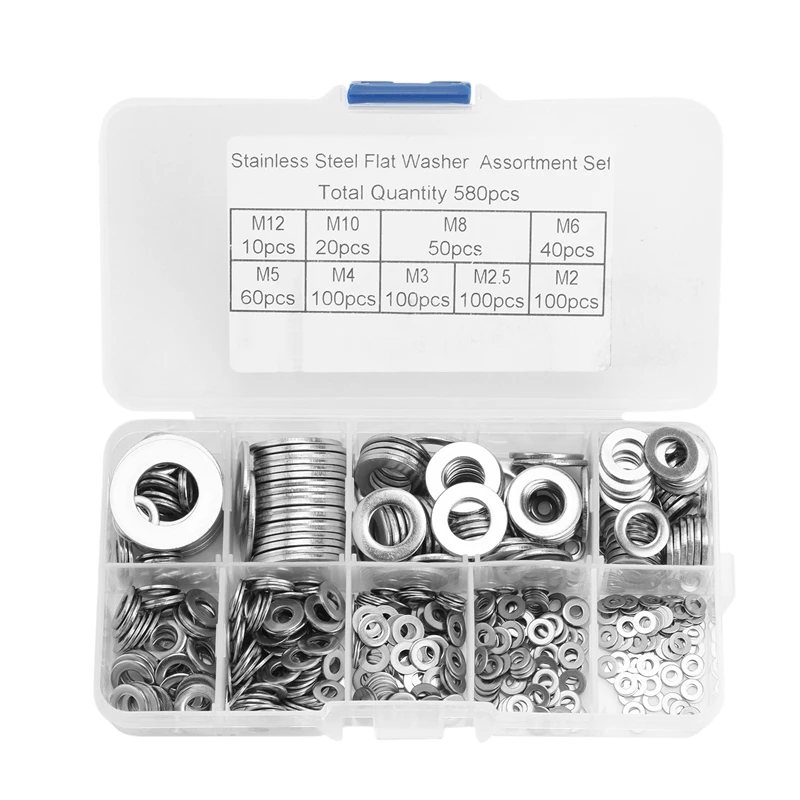 Hot SV-304 Stainless Steel Flat Washer Set 580 Pieces, 9 Sizes-M2 M2.5 M3 M4 M5 M6 M8 M10 M12 Suitable For Home Decoration
Hot SV-304 Stainless Steel Flat Washer Set 580 Pieces, 9 Sizes-M2 M2.5 M3 M4 M5 M6 M8 M10 M12 Suitable For Home Decoration