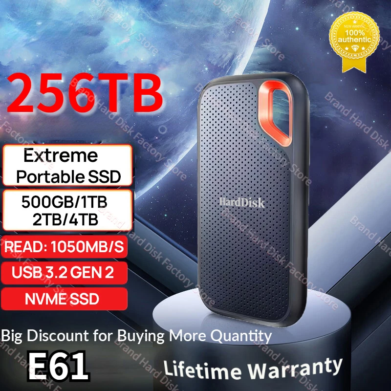 100% Original E61 Portable External SSD 4TB 2TB 1TB 256TB Speed 1050MB/s Hard Drive Solid State Disk for Laptop Desktop PS5
100% Original E61 Portable External SSD 4TB 2TB 1TB 256TB Speed 1050MB/s Hard Drive Solid State Disk for Laptop Desktop PS5