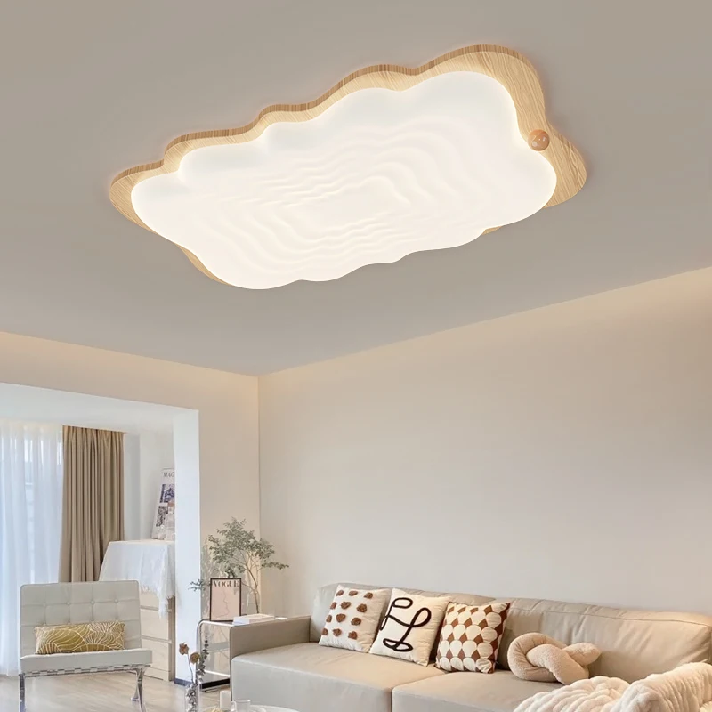 

Full Spectrum Ceiling Lamp Living Room Lamp Simple Modern Wood Grain Cream Wind Eye Protection Bedroom Hall Main Chandeliers