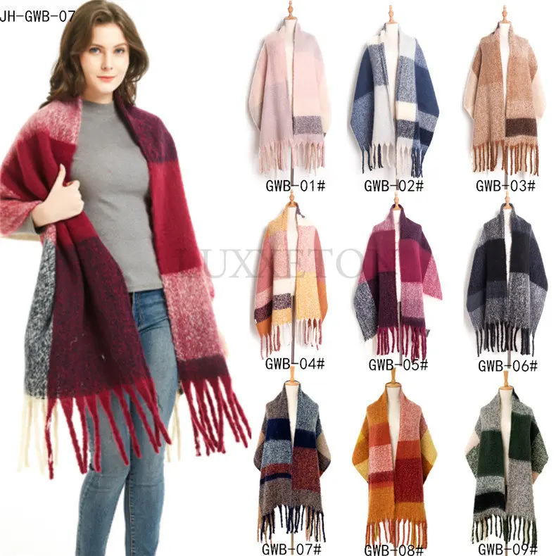 

Winter Scarf Women Cashmere Warm Pashmina Plaid Female Scarves Wraps Thick Soft Bufanda Big Tassels Shawl Long Stole