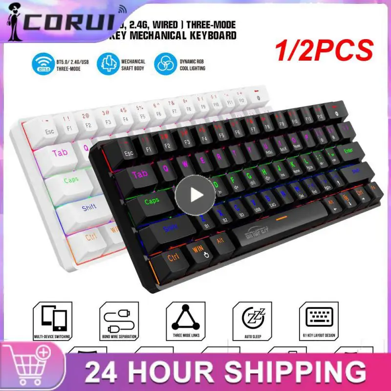 

1/2PCS Fizz K617 RGB USB Mini Mechanical Gaming Wired Keyboard Red Switch 61 Key Gamer for Computer PC Laptop detachable cable