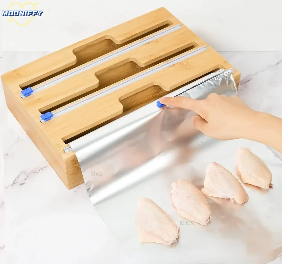 3 in 1Bamboo Cling Film Cutter Rotary Cutting Holder Storage Box Kitchen Food Wrap Dispenser with Sliding Cutter Refillable Film
3 in 1Bamboo Cling Film Cutter Rotary Cutting Holder Storage Box Kitchen Food Wrap Dispenser with Sliding Cutter Refillable Film