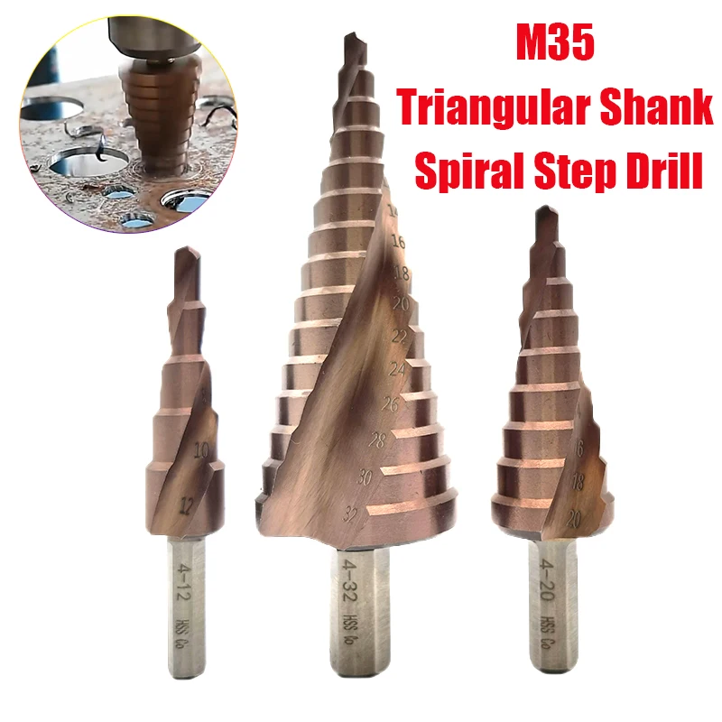 Фото 4-12/4-20/4-32mm M35 Cobalt Step Drill Bit Set Tapered HSS-CO HSS Kit Spiral Groove Triangle Shank for Stainless Steel | Инструменты