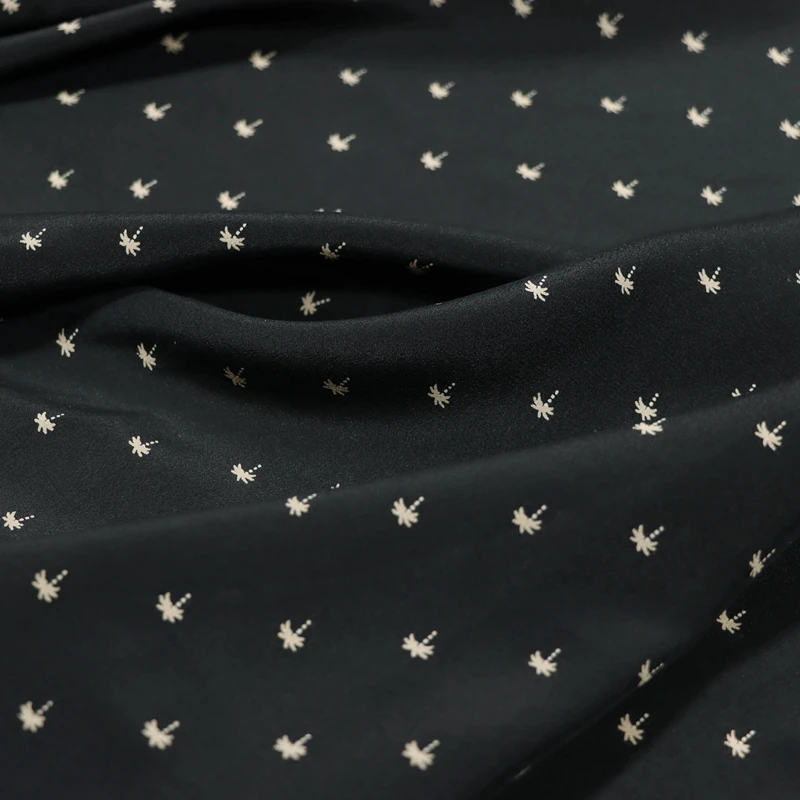 

Wide Black Background Little Flower Silk Crepe De Chine Dress Shirt Mulberry Clothing Fabric