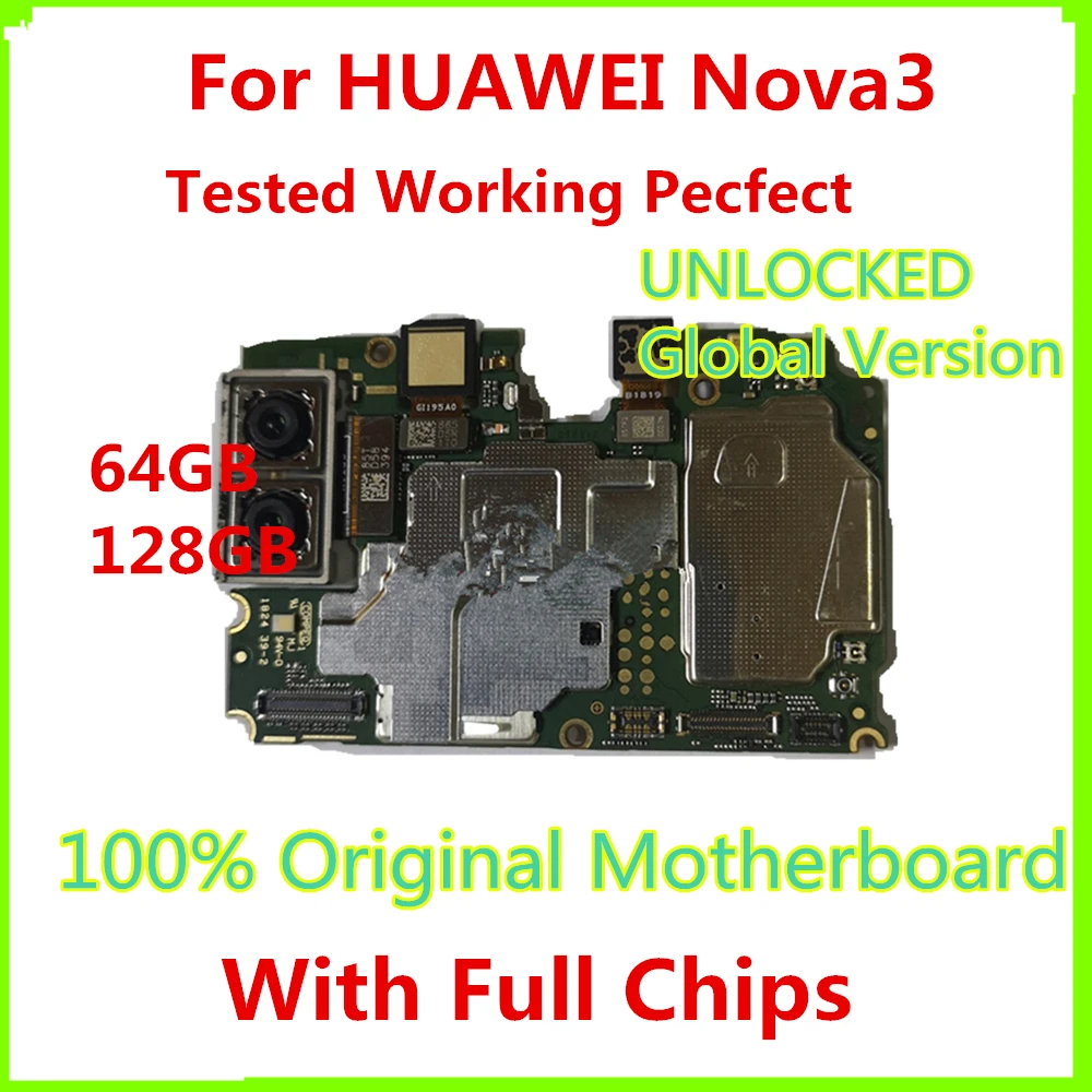 

Original Work Well Unlocked For Huawei NOVA3 Motherboard Mainboard For Huawei Nova 3 Logic Board 64GB 128GB With Chips