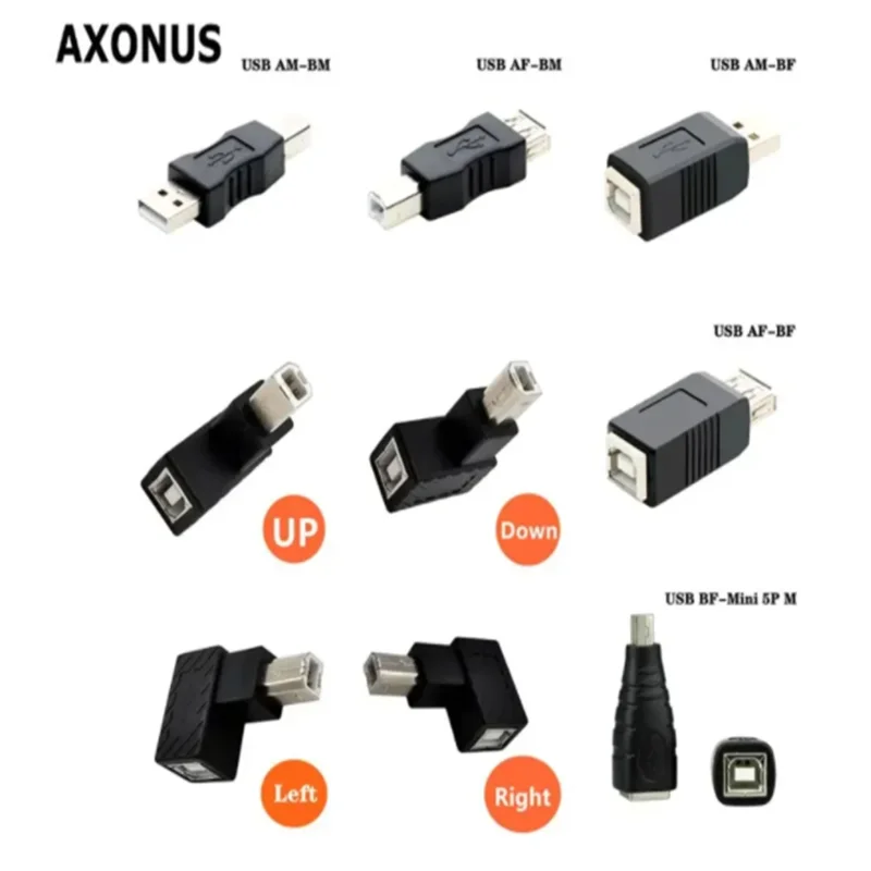 90 Degree Elbow B Male To B Female Printer Square Port Adapter To AM AF Micro/Mini 5Pin Data Extension Conversion Plug
90 Degree Elbow B Male To B Female Printer Square Port Adapter To AM AF Micro/Mini 5Pin Data Extension Conversion Plug