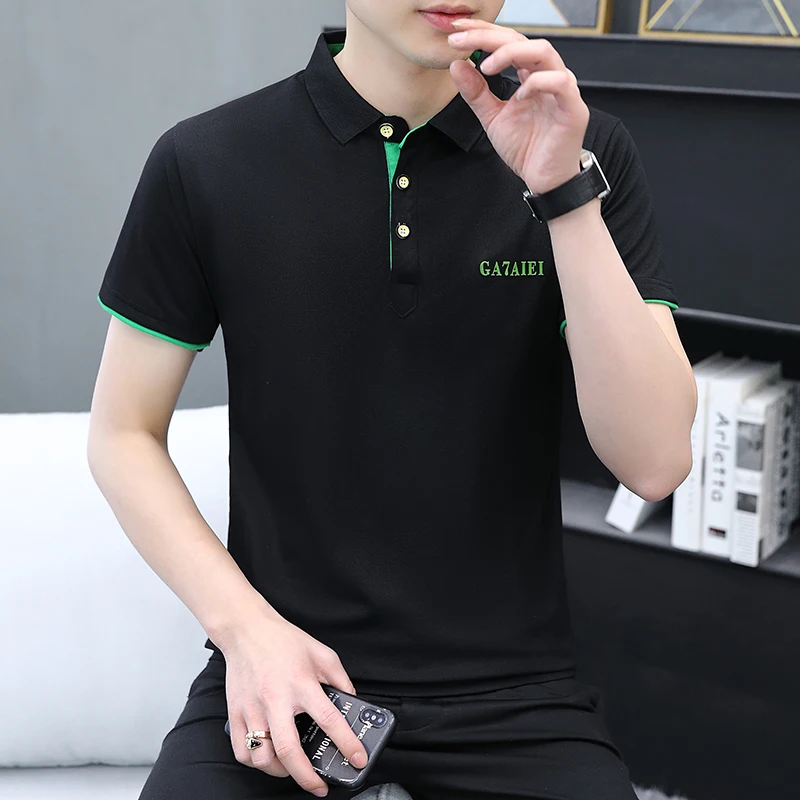 

Youthful Vitality Turn-down Collar Polo Shirts Men's Clothing Slim Stylish Button Summer Contrasting Colors Patchwork T-shirts