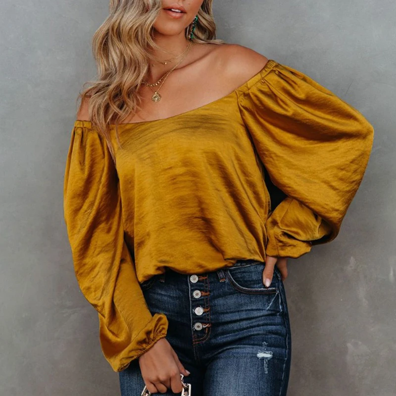 Элегантные рубашки с длинным рукавом и квадратным воротником, Женская Осенняя свободная атласная Повседневная блузка, женские модные однотонные топы, женская одежда 28444 
Элегантные рубашки с длинным рукавом и квадратным воротником, Женская Осенняя свободная атласная Повседневная блузка, женские модные однотонные топы, женская одежда 28444