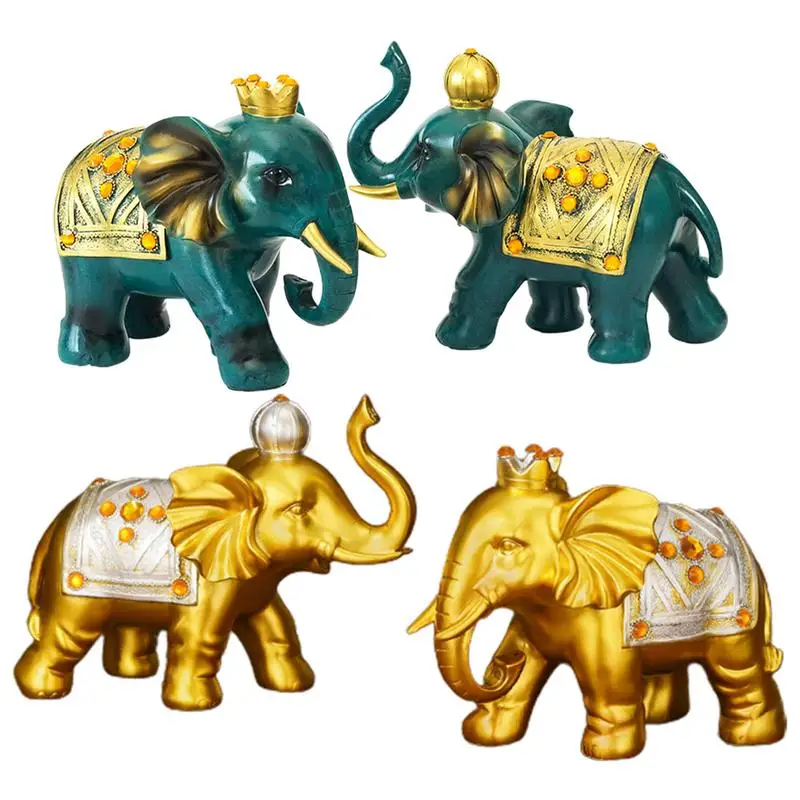 

Golden Resin Elephant Statue Feng Shui Elegant Statue Lucky Elephant Sculpture Wealth Figurine For Home Office Decoration Gift