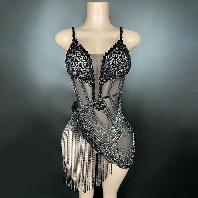 Flashing Rhinestones Tassels Black Color Sexy Sheath Mini Dress Birthday Celebrate Evening Party Costume Nightclub Stage Wear
Flashing Rhinestones Tassels Black Color Sexy Sheath Mini Dress Birthday Celebrate Evening Party Costume Nightclub Stage Wear
