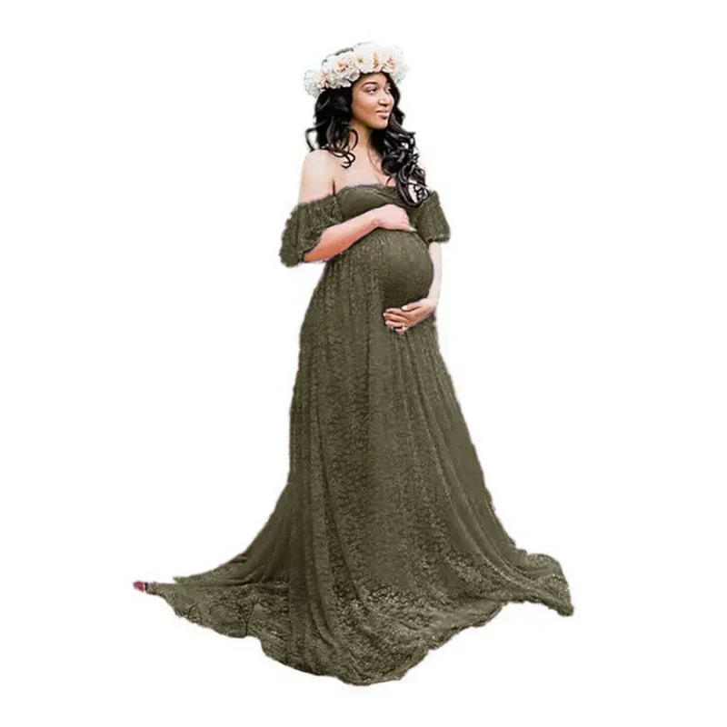 

Maternity Photography Props Shooting Accessories Dress for Photo Shoot Lace Pregnant Women Tail Short Sleeve