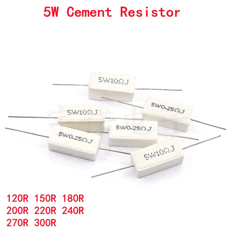10piece 5W 5% Cement Resistor New Power Resistance 120R 150R 180R 200R 220R 240R 270R 300R Ohms Accurate Good High-quality DIP
10piece 5W 5% Cement Resistor New Power Resistance 120R 150R 180R 200R 220R 240R 270R 300R Ohms Accurate Good High-quality DIP