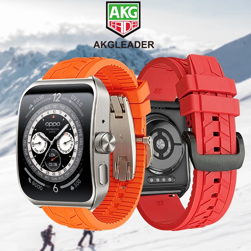 

AKGLEADER Official Fluororubber Butterfly Clasp Strap For Oppo Watch 2 42/46mm Watch 3Pro 4Pro Wrist Bracelet Oppo watch SE Band