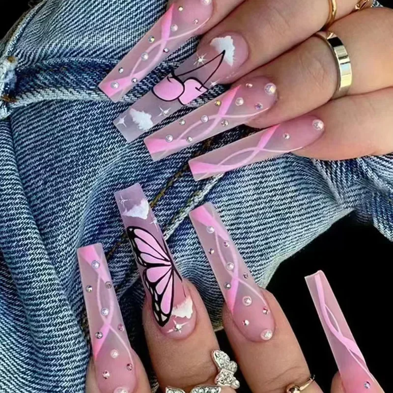24Pcs/Box Butterfly Fake Nails Press On Acrylic Nail Long Coffin Square False Set Nail Art
24Pcs/Box Butterfly Fake Nails Press On Acrylic Nail Long Coffin Square False Set Nail Art