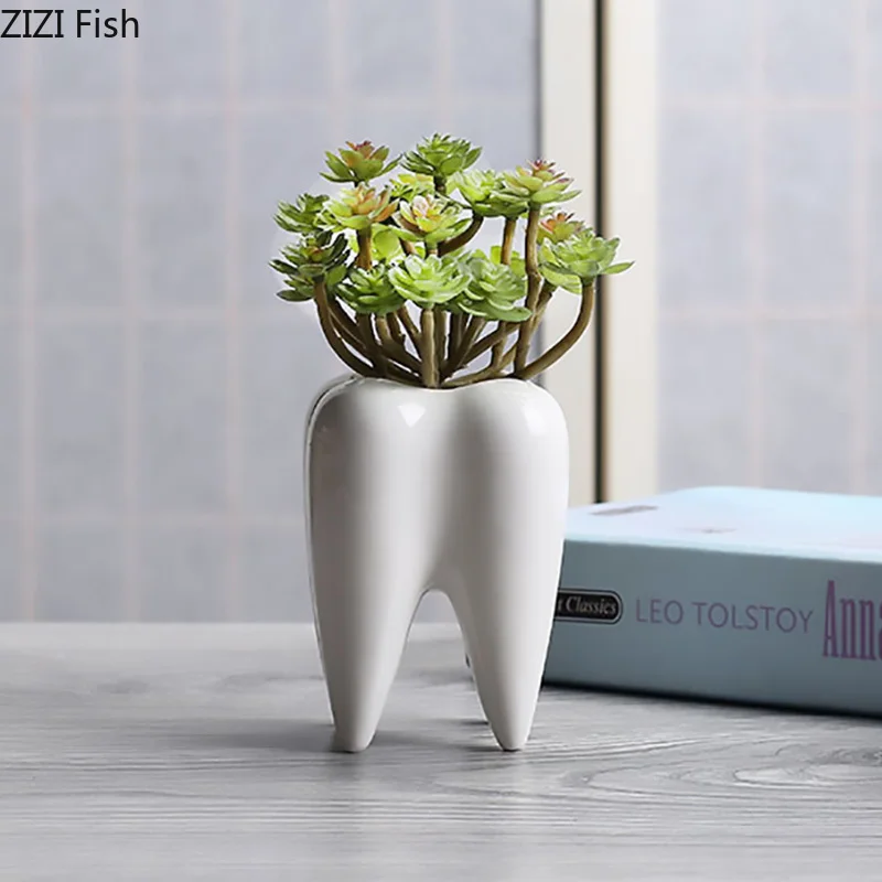 

Creativity Teeth Shape Ceramic Vase Flower Arrangement Living Room Decoration Simulation Tooth Vases Modern Decor Ornaments