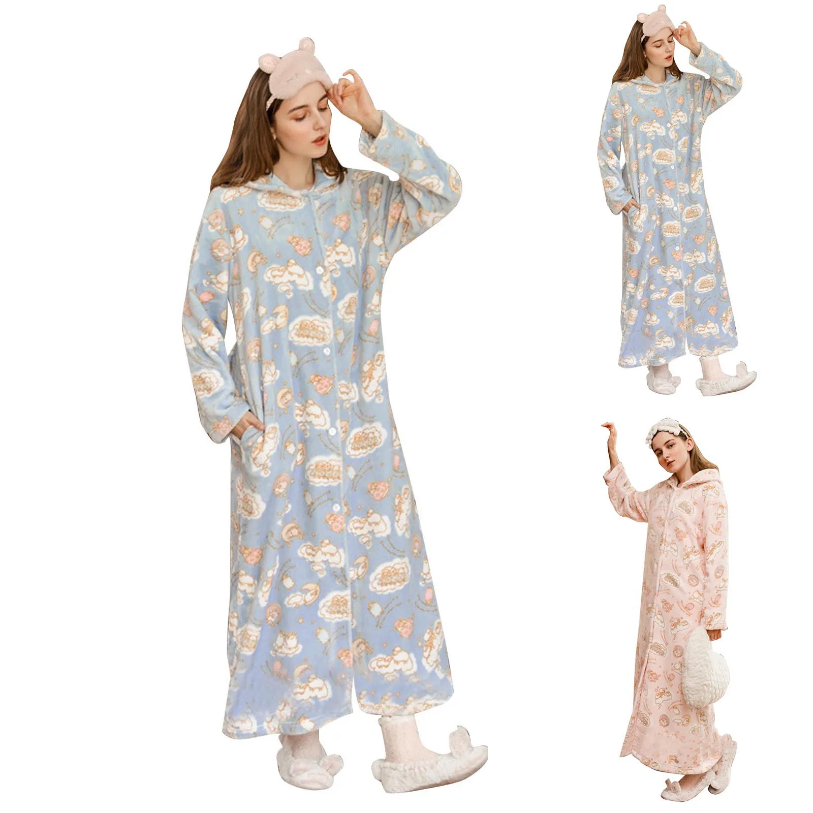 

Женская весенне-осенняя Пижама с отложным воротником и цветочным принтом с длинным рукавом утепленный длинный спальный халат Свободный кардиган одежда для сна