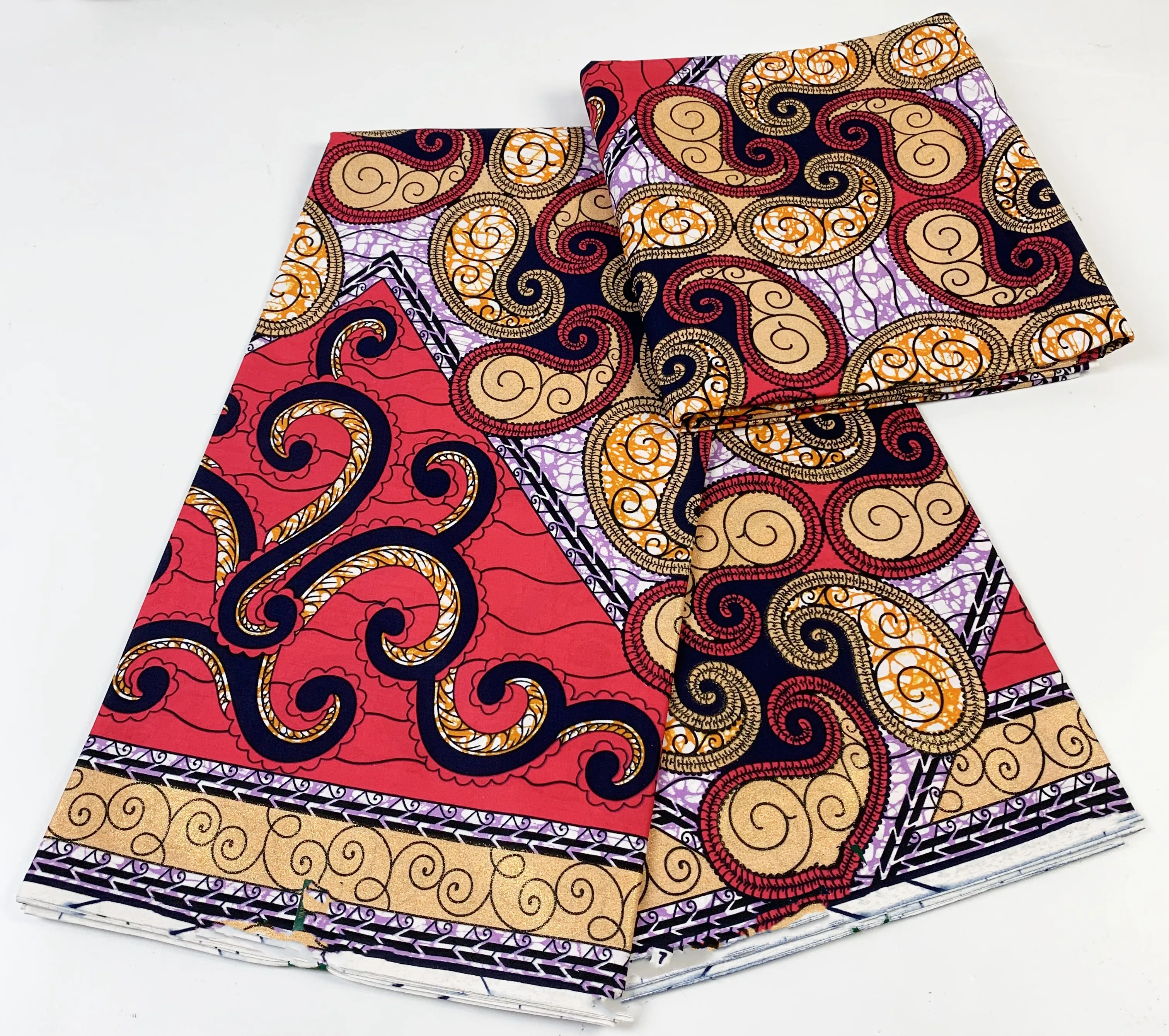 

Африканская Великолепная ткань из натурального воска, ткань Анкара батик, 6 ярдов, блестящая золотисто-розовая ткань хорошего качества, блестящая для шитья, свадебное платье