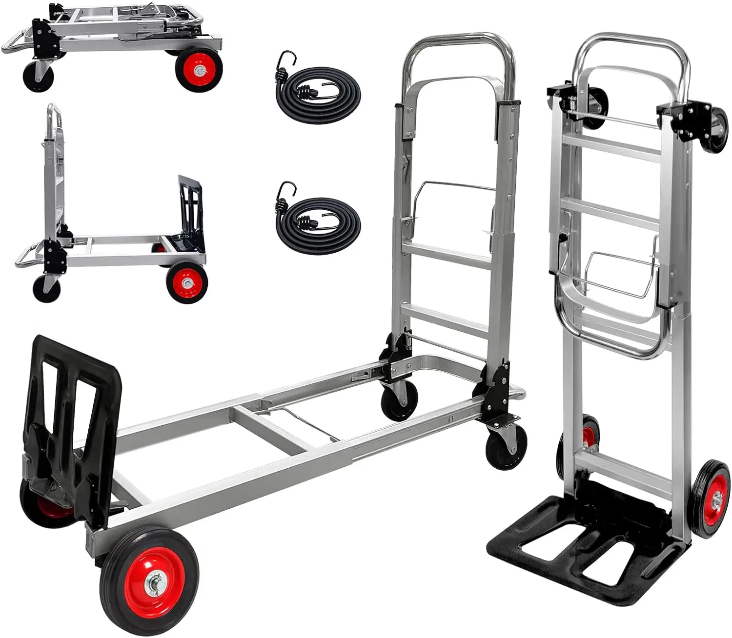 

Aluminium Hand Truck Dolly Heavy Duty 440lbs Capacity 2 in 1 Convertible Folding Hand Truck with Pneumatic Wheels and Telescopin