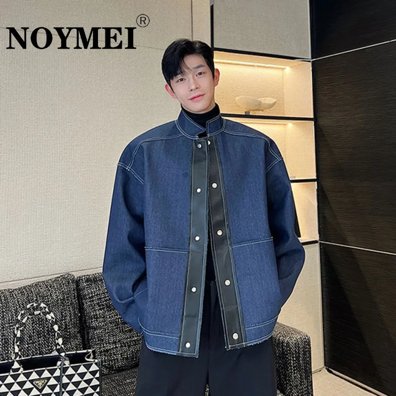 

NOYMEI Temperament Double Sided Leather Combination Denim Silhouette Jacket Autumn 2024 Korean Style Male Coat New Tide WA2973