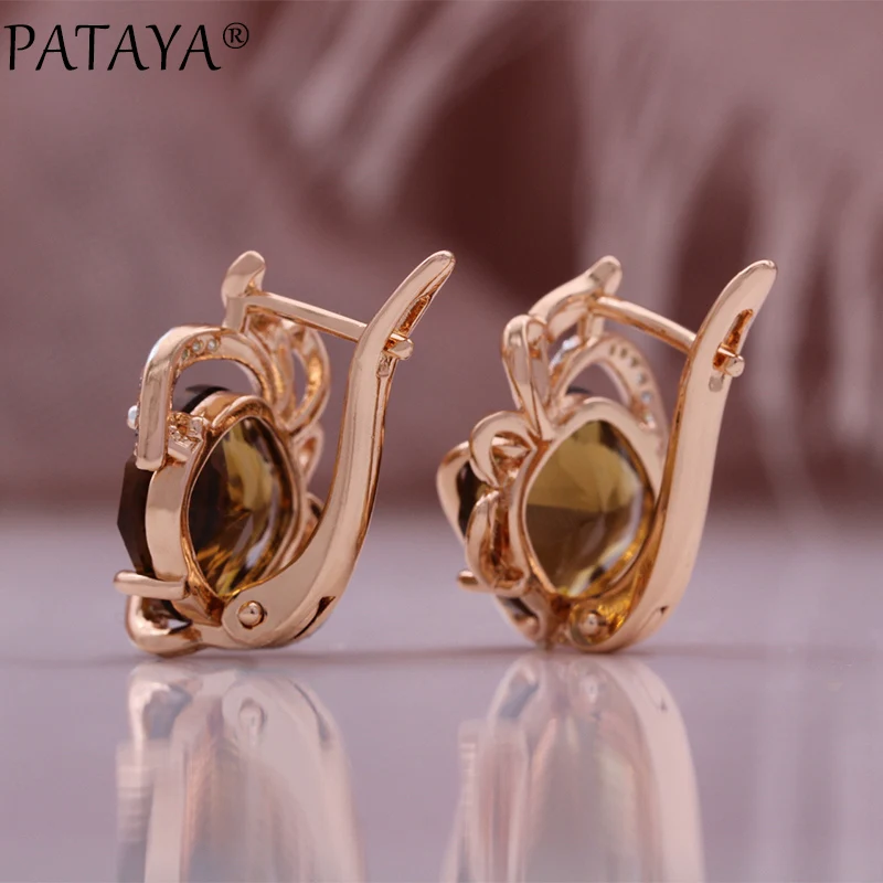 PATAYA Hot Fashion Light Brown Natural Zircon Ring Earring for Women Simple 585 Rose Gold Color High Quality Daily Jewelry Sets PATAYA Hot Fashion Light Brown Natural Zircon Ring Earring for Women Simple 585 Rose Gold Color High Quality Daily Jewelry Sets