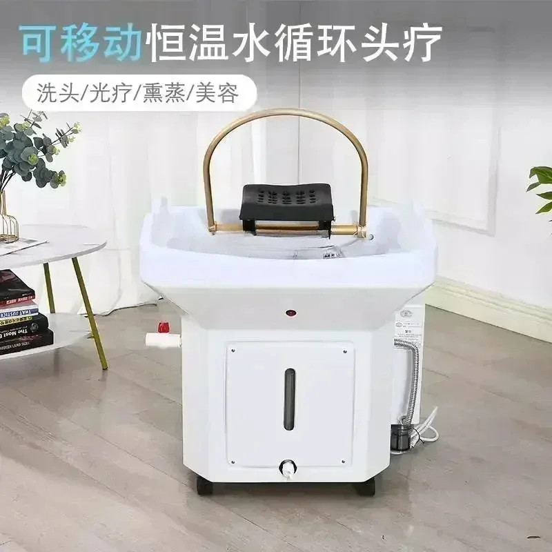 

Head Therapy Water Circulation Bed Fumigation Spa Machine Beauty Barber Shop Movable with Tank Shampoo Basin