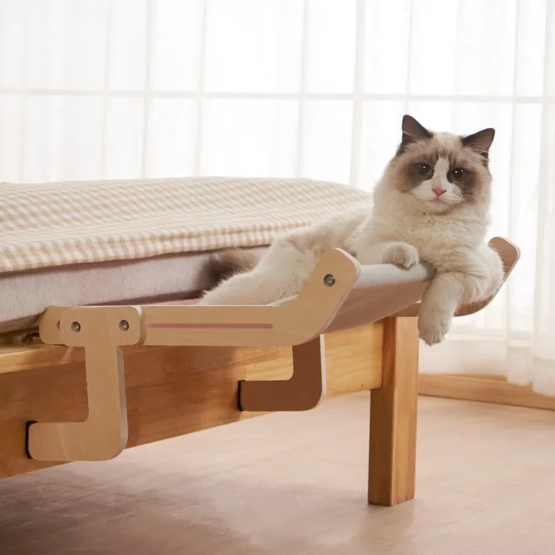 

Подвесная кровать для кошки, деревянная подвесная койка, кровать, гамак, солнечный коврик, Воздушная сборка, удобное крепление для домашних животных, подвесная полка