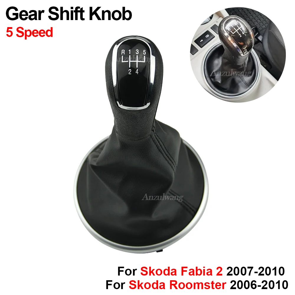 

5 Speed Gear Shift Knob Lever Shifter Gaiter Boot Cover Case For Skoda Fabia 2 Roomster 2007 2008 2009 2010 Car Styling