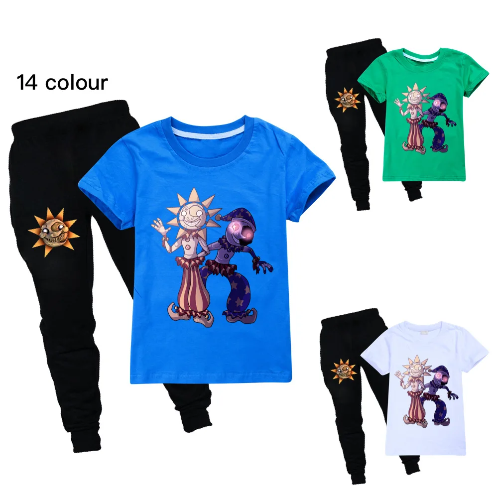 

New Summer Kids Clothing Cartoon FNAF Sundrop&Moondrop Tracksuits Cotton Baby Girl Boy Tops+Pants 2Pcs Set Children Sportsuit