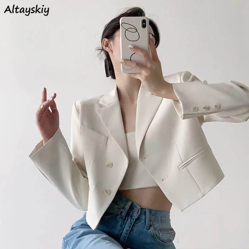 

Blazers Women Apricot French Style Loose High-fashion Cropped Spring Office Ladies All-match Chic Temperament Casual Ins Tender
