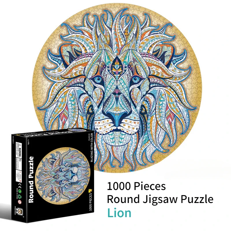 

65*65cm Adults 1000 Pieces Round Shape Jigsaw Puzzles Lion Animals Paintings Stress Paper Puzzle Reducing Toys Christmas Gifts