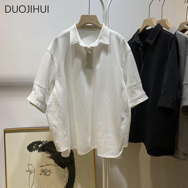 DUOJIHUI корейские белые шикарные рубашки поло с воротником на пуговицах женские летние однотонные модные повседневные офисные женские свободные футболки
DUOJIHUI корейские белые шикарные рубашки поло с воротником на пуговицах женские летние однотонные модные повседневные офисные женские свободные футболки