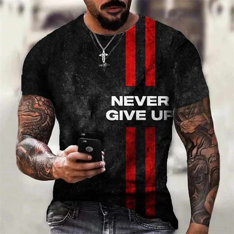 Letter Graphic T Shirt For Men Vintage Never Give Up Print Personality T-shirt Ropa Hombre Oversized Short-sleeved Male Clothing 
Letter Graphic T Shirt For Men Vintage Never Give Up Print Personality T-shirt Ropa Hombre Oversized Short-sleeved Male Clothing