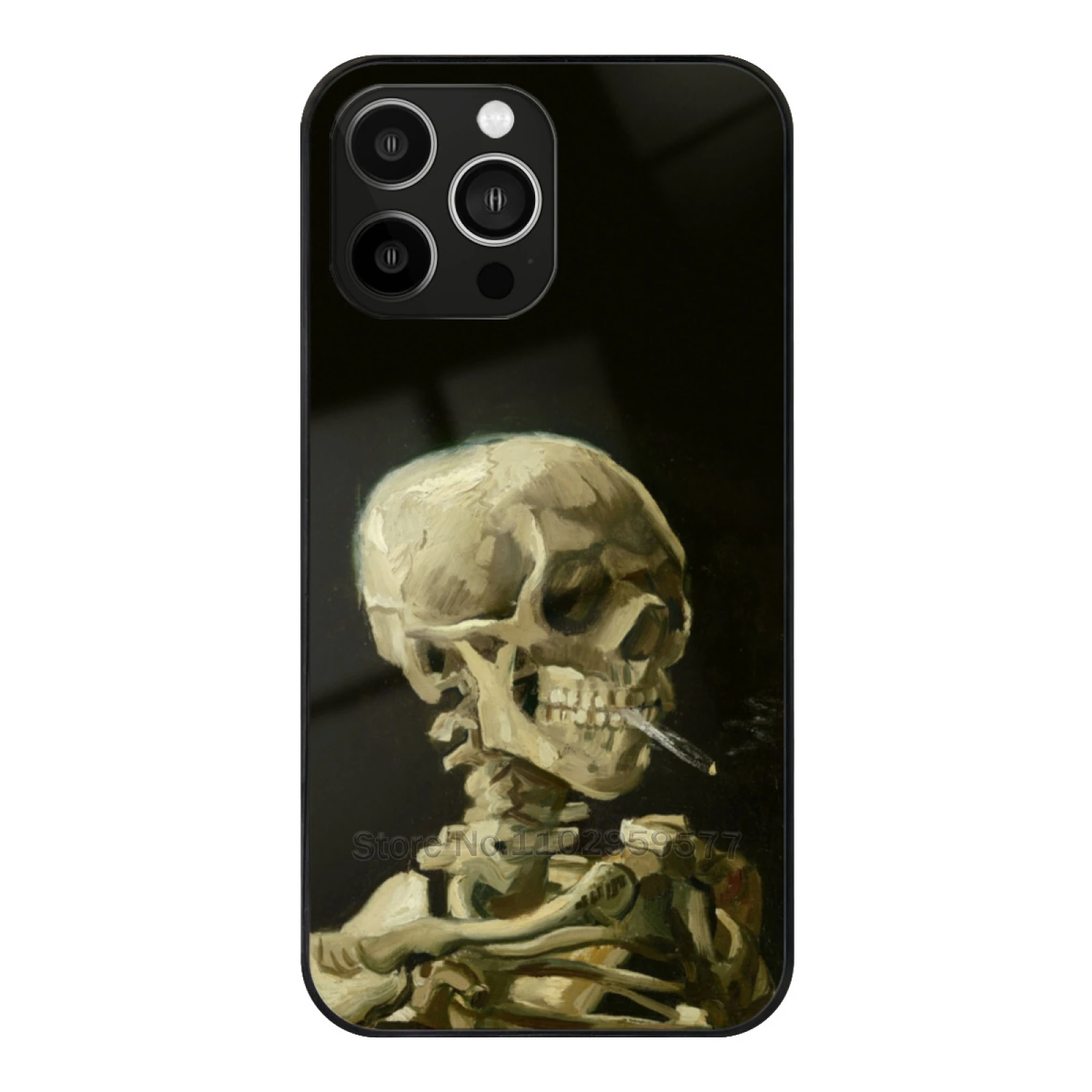 

Vincent Van Gogh Head Of Skeleton With Burning Cigarette Famous Glass Phone Case For Iphone 15 14 11 12 13 Pro Xr X 7 8 Xs Max