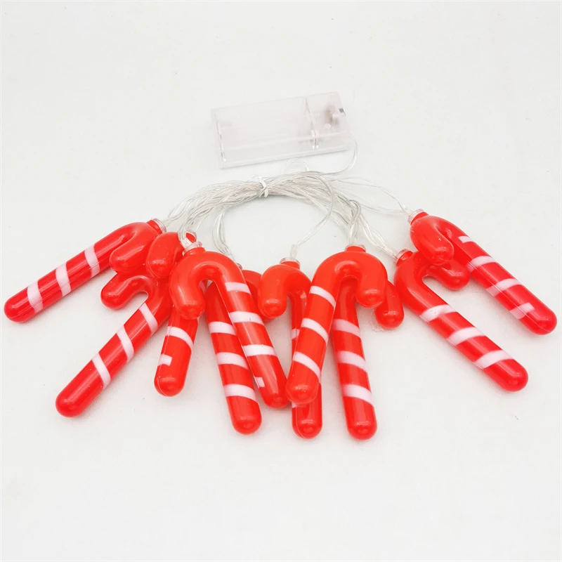 

10Pcs Christmas Red Crutch LED String Lights Garland For 2023 Christmas Party New Year Eve Xmas Tree Ornaments Room Home Supplie