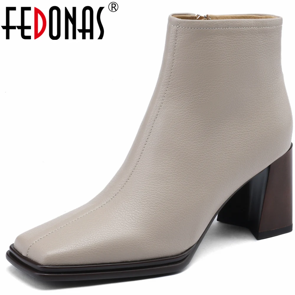 FEDONAS Women Genuine Leather Ankle Boots Autumn Winter Concise Side Zipper Thick High Heels Basic Office Lady Shoes Woman 2023
FEDONAS Women Genuine Leather Ankle Boots Autumn Winter Concise Side Zipper Thick High Heels Basic Office Lady Shoes Woman 2023