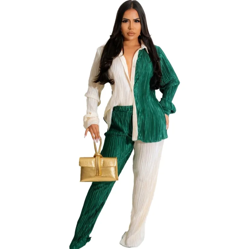 Casual Women's Long Pants Suit Long Sleeved Shirt Top Trousers 2 Piece Suit 2023 Autumn Color Matching Button Loose Sportswear
Casual Women's Long Pants Suit Long Sleeved Shirt Top Trousers 2 Piece Suit 2023 Autumn Color Matching Button Loose Sportswear