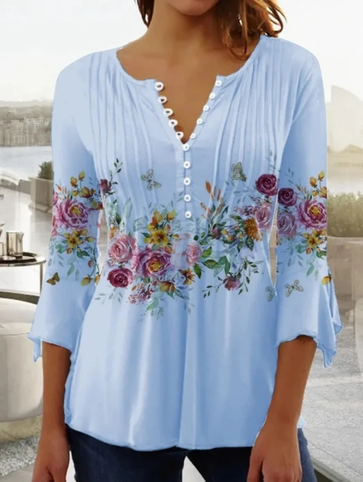 Fashion Woman Blouse 2023 Autumn New Casual Simple Versatile Flower Print V-Neck Short Sleeve Pleated Button T-Shirt Underlay
Fashion Woman Blouse 2023 Autumn New Casual Simple Versatile Flower Print V-Neck Short Sleeve Pleated Button T-Shirt Underlay