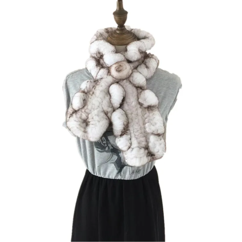 

Women's Winter Real Rex Rabbit Fur Knitted Scarf Ladies Long Muffler Soft Warm Neck Warmer