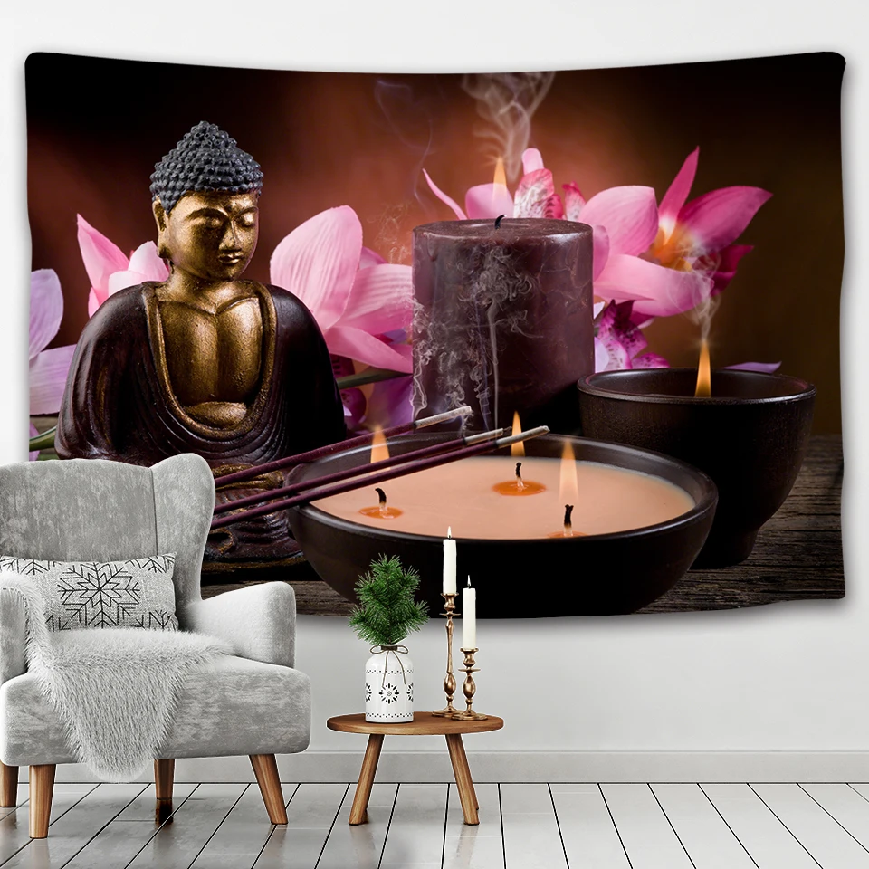 

Buddha Tapestry Flower Wall Hanging Incense Candle Buddha Home Art Buddhism Theme Decoration Bedroom Living Room Hanging Curtain