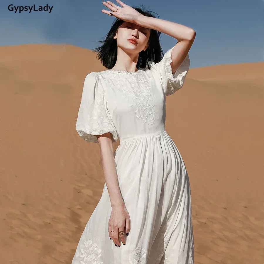 Шелковое платье-миди GypsyLady с цветочной вышивкой, белые летние элегантные сказочные платья с круглым вырезом и коротким пышным рукавом, женское платье
Шелковое платье-миди GypsyLady с цветочной вышивкой, белые летние элегантные сказочные платья с круглым вырезом и коротким пышным рукавом, женское платье