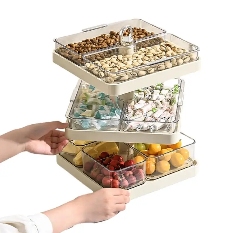 

Multi-tier Food Tray Various Grid Design Dried Fruit Organizer Plate 360-degree Rotation Removable Serving Dishes For Chips