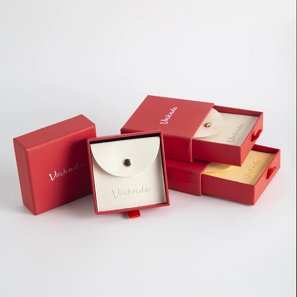 

24pcs Bulk 10*10*3.5cm Paper Box Custom Ring Box With Sponge Microfiber Snap Bag Pouches Personalized Logo Necklace drawer Boxes
