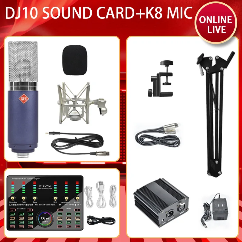 Звуковая карта DJ10 48 В, микрофон BM 800, Беспроводная Bluetooth-караоке с прямой трансляцией для ПК, телефона, пения, игр, Youtube, TikTok
Звуковая карта DJ10 48 В, микрофон BM 800, Беспроводная Bluetooth-караоке с прямой трансляцией для ПК, телефона, пения, игр, Youtube, TikTok