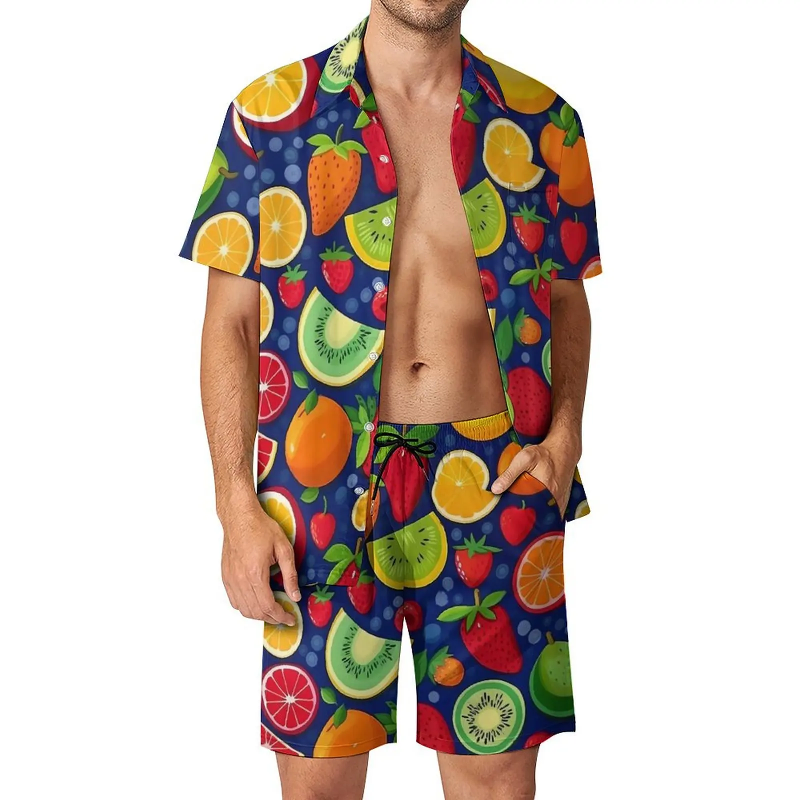 

Мужской пляжный комплект из шорт и рубашки, с принтом в виде фруктов
