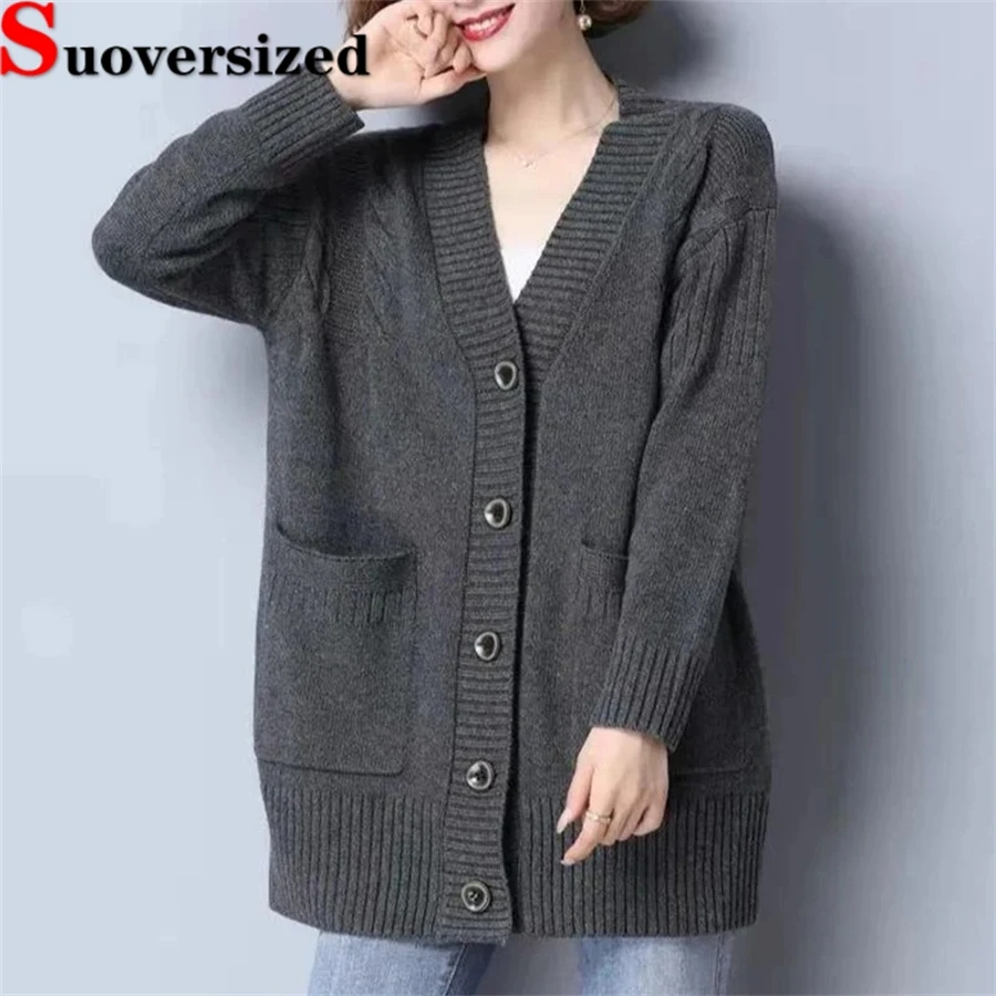 Oversized 5xl Knitted Cardigan Women Elegant V-neck Loose Sweater Fall Winter Knitwears Tops Casaul Long Sleeve Mid-length Coats
Oversized 5xl Knitted Cardigan Women Elegant V-neck Loose Sweater Fall Winter Knitwears Tops Casaul Long Sleeve Mid-length Coats