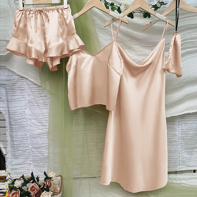 Fashion Four Seasons Halter Ruffle Shorts Women Nightgown Storage Bag 4-piece Comfortable Lightweight Female Pajamas Homewears
Fashion Four Seasons Halter Ruffle Shorts Women Nightgown Storage Bag 4-piece Comfortable Lightweight Female Pajamas Homewears