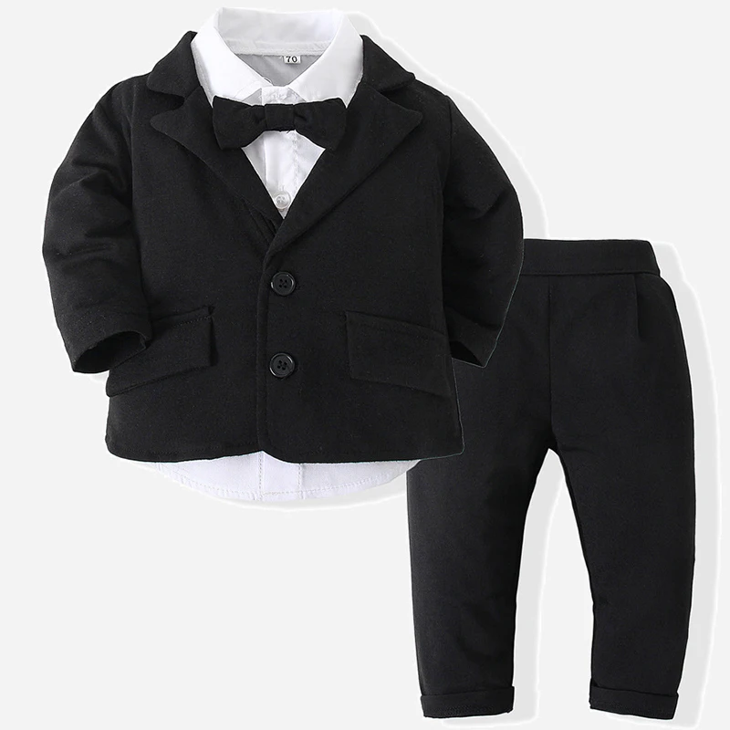 

Spring Newborn Boy Clothes Korean Fashion Gentleman Black Suit Coat+Tops+Pants Kids Outfit Baby Boutique Clothing Sets BC1018-1